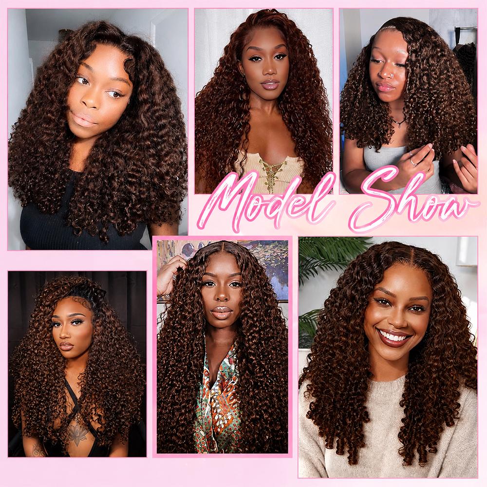 New #4 Chocolate Brown / Natural Color Burmese Curly  Feather Crochet Human Hair Extensions Pre-Separated Human Hair 50g/Pack