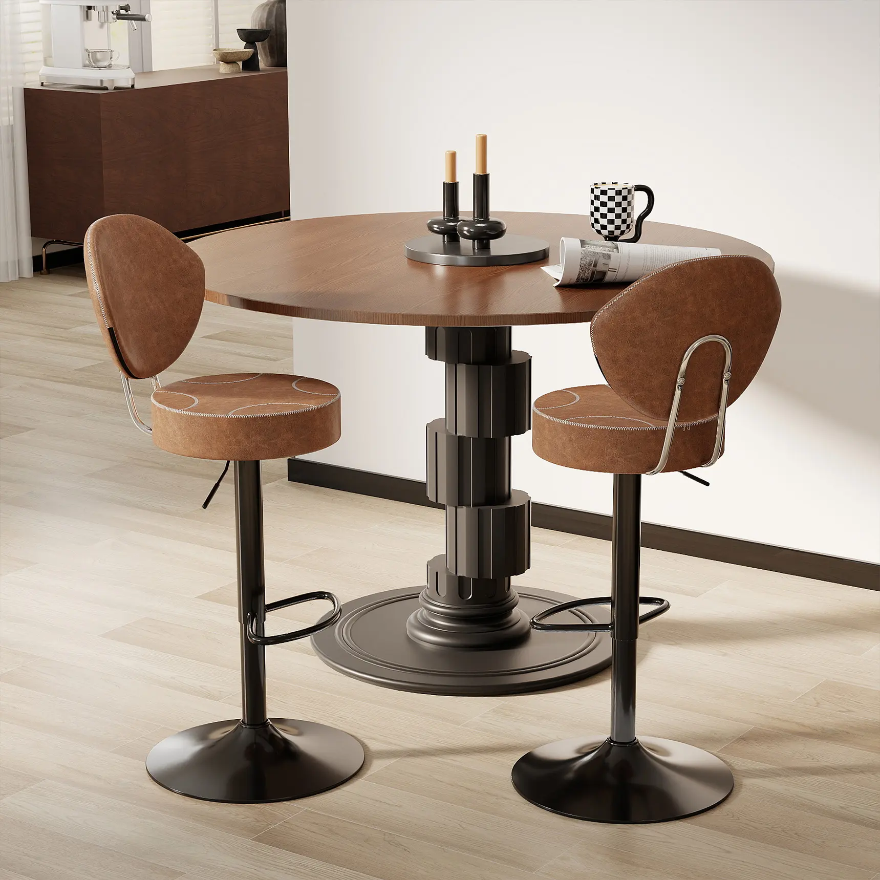 ERMNOIS Bar Stools with Back, Modern Swivel Counter Height Barstools with Footrest, Tall Armless Faux Leather Bar Chairs with Adjustable Height for Kitchen Island