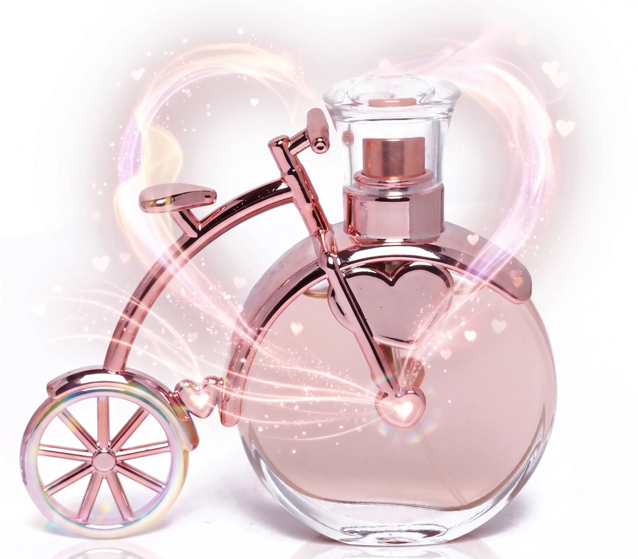 Rose Gold Bicycle Perfume Bottle - Unique Heart Design Long Lasting Floral Fragrance for Women, Romantic Luxury Gift 50ml/1.7oz