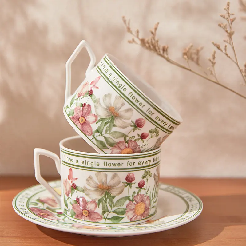 Vintage Ceramic Sunflower Coffee Cup and Saucer Set Gift Box High-Value Mug Souvenir High-End Cup
