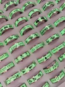 50-piece set of niche trendy cool luminous ring set, stainless steel luminous ring, dark style personalized accessories, unisex, the first choice for party wear and gift giving