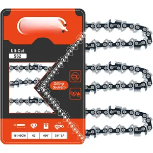 18 Inch Chainsaw Chain, 3/8" LP Pitch, 050" Gauge, 62 Drive Links | Low-Kickback Chain for Poulan, Ryobi, Echo, Ego, Oregon and More -S62 (3 Chains)