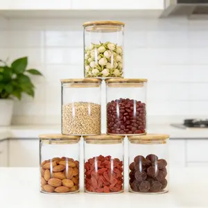 25 fl oz Stackable Food Safe Glass Jar Set of 6, Leakproof Food Storage Containers for Coffee Beans, Pasta, Flour, Candies, Cookies, Nuts & Tea, High Borosilicate Glass Canisters for Food Organization & Home Decoration, Kitchen Pantry Organizers