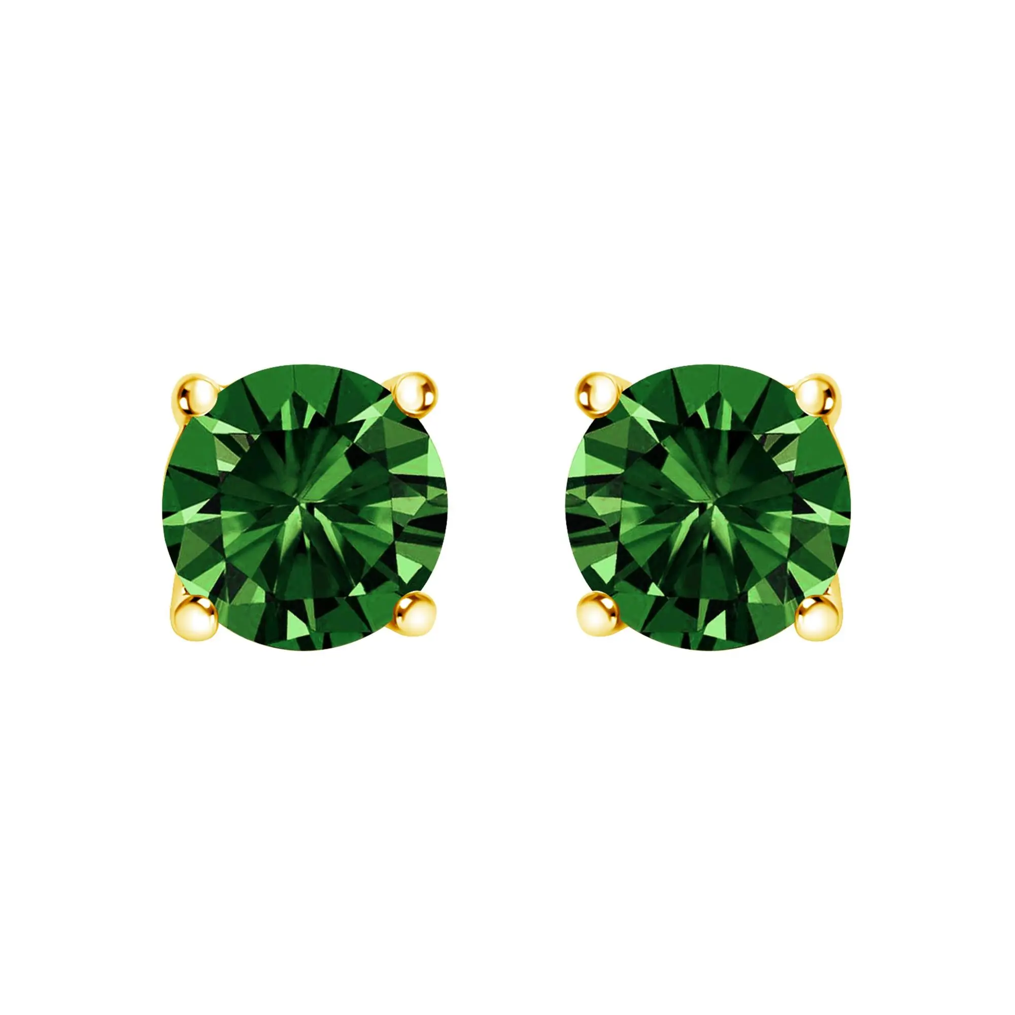 14K Gold Lab Grown Green Diamond Classic Solitaire Stud Earrings
