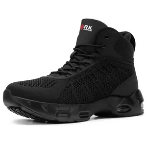 【FathersDayGift】Men’s Summer Breathable High Top Slip Resistant Work Boots, SRC Anti-slip Rubber Outsole, Dual Shock Absorbing Air Cushion, Multi-layer Sponge Ankle Support,  Easy Clean All Season Shoes for Warehouse, Camping & Housework Daily Wear