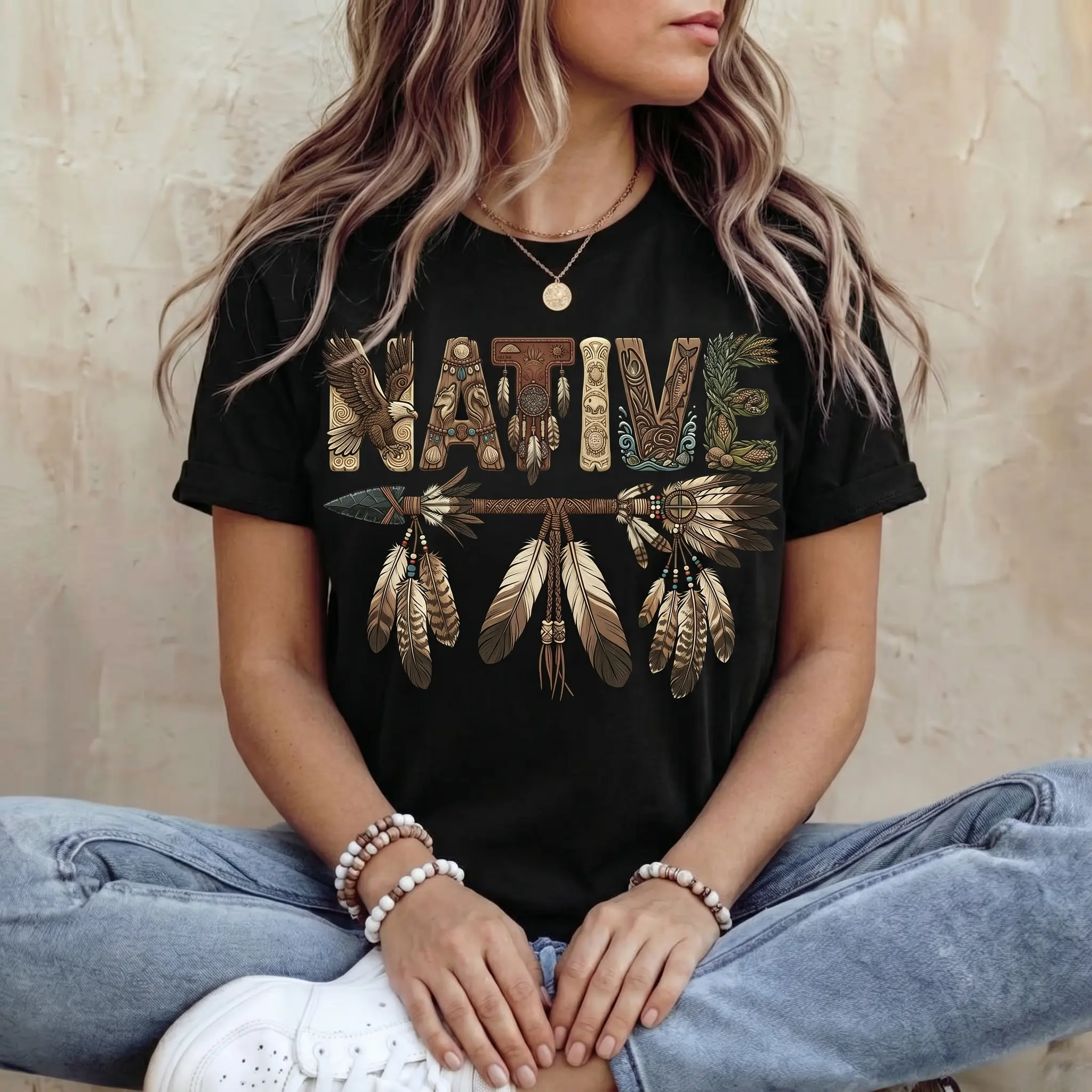 Unisex Basic Retro Street Indigenous Tribes Graphic Round Neck Short-Sleeve Cotton Tshirt - Casual Menswear Top with Everyday Comfort Fit, Graphic Print, Cute, Fashion, H Type, Piece, Streetwear, Women, Shortsleeve, Comfortable, Crew Neck, Statement, Brea
