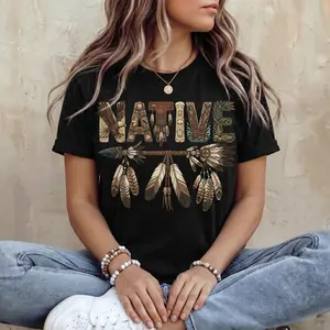 Native Indian American Cotton T-shirt Indigenous Tribes Strong Nations Graphic for Men Women