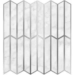 Marble Silver Herringbone Peel and Stick Wallpaper Tiles - 24 Pack