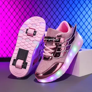 Trendy Cool Low Top Roller Skateboard Shoes With LED Light For Girls, Lightweight Anti Slip Wheel Shoes For Indoor Outdoor, All Seasons