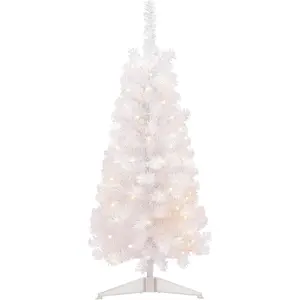 Pre-Lit Artificial Christmas Tree, 4ft Slim White Tinsel Christmas Tree with Warm White LEDs, Battery Operated - Includes Stand, Fire Retardant PVC for Small Spaces, Home Indoor Decoration