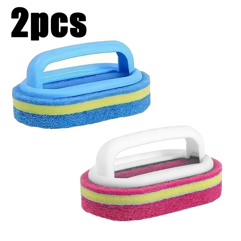 [Clearance Sale]2/4/6/10-piece handheld tile cleaning brush with ultra-fine fiber sponge cleaner, ergonomic anti slip handle - easy to use for bathroom tiles, kitchen sink, dishwashing - home daily cleaning gift (pink, blue)
