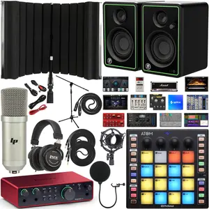 Focusrite Scarlett Solo 4th Gen 2x2 USB Audio Interface Bundle with Software, Monitors, Arm & More