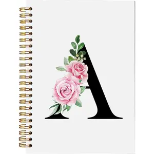 Floral Monogrammed A Spiral Notebooks - Initial Letter A Hardcover Journals, Cute Custom Hardcover Notebook Journal for Writing, Customized Monogram Personalized Gifts for Women/Girls/Teachers