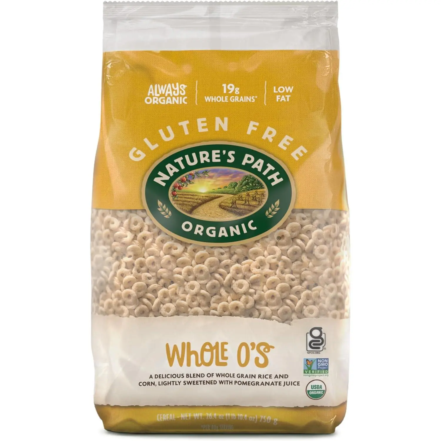Nature's Path Organic Whole O's Cereal, 26.4 oz (Pack of 1), Crunchy Whole Grain Rings, Gluten Free, Non-GMO, Earth Friendly Packaging