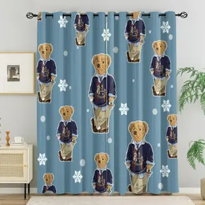 Vintage Preppy Teddy Bear Blackout Grommet Curtains - Breathable Polyester, 85% Light Blocking, Noise Reducing, Thermal Insulated, Classic Winter Style Window Drapes for Bedroom, 2 Panels
