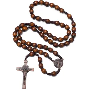 Handmade Wooden Catholic Rosaries, Rosary Beads Necklace From Bethlehem Wood Christian Prayer Holy Soil Medal & Metal Cross For Catholic Or Christian Gift