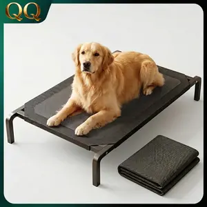 Large Size Elevated Cooling Pet Hammock Bed for Medium to Large Dogs, Black Breathable Mesh Fabric, Washable, Summer Outdoor Use, with Spare Mesh Fabric Included outdoorfun