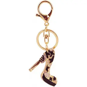Single-piece double-sided rhinestone flower high-heeled shoe rhinestone car keychain