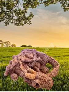 Enigma the Baby Dragon Stuffie - Handmade Marino Wool Yarn, Poly Stuffing, Glass Eyes, 6" x 6" x 2.5" Display Art