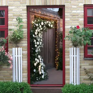 2pcs European Retro Wooden Arch Wall Sticker Stereo Simulation Flower Vine Decorative Sticker Self Adhesive Wallpaper for Living Room Entrance Wedding Party Background Removable Waterproof Environmental P