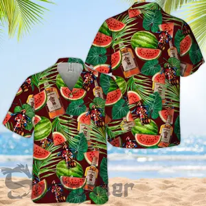Jungle Plants Watermelon Captain Morgan Hawaii Shirt Personalized Retro Hawaiian Shirt Summer Shirt Gift For Him Gift For Her Father Gift Mother Aloha Shirt Beach Outfit Floral Tropical Hawaii Shirt