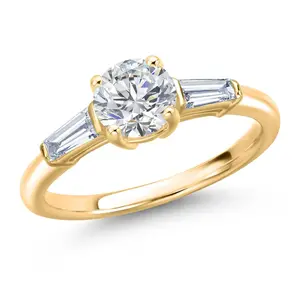 Gem Stone King 10K Yellow Gold IGI Certified Lab Grown Diamond Engagement Ring For Women | 1.30 Cttw | Center 1 Ct Round Cut | D-E Color | VS1-VS2 Clarity