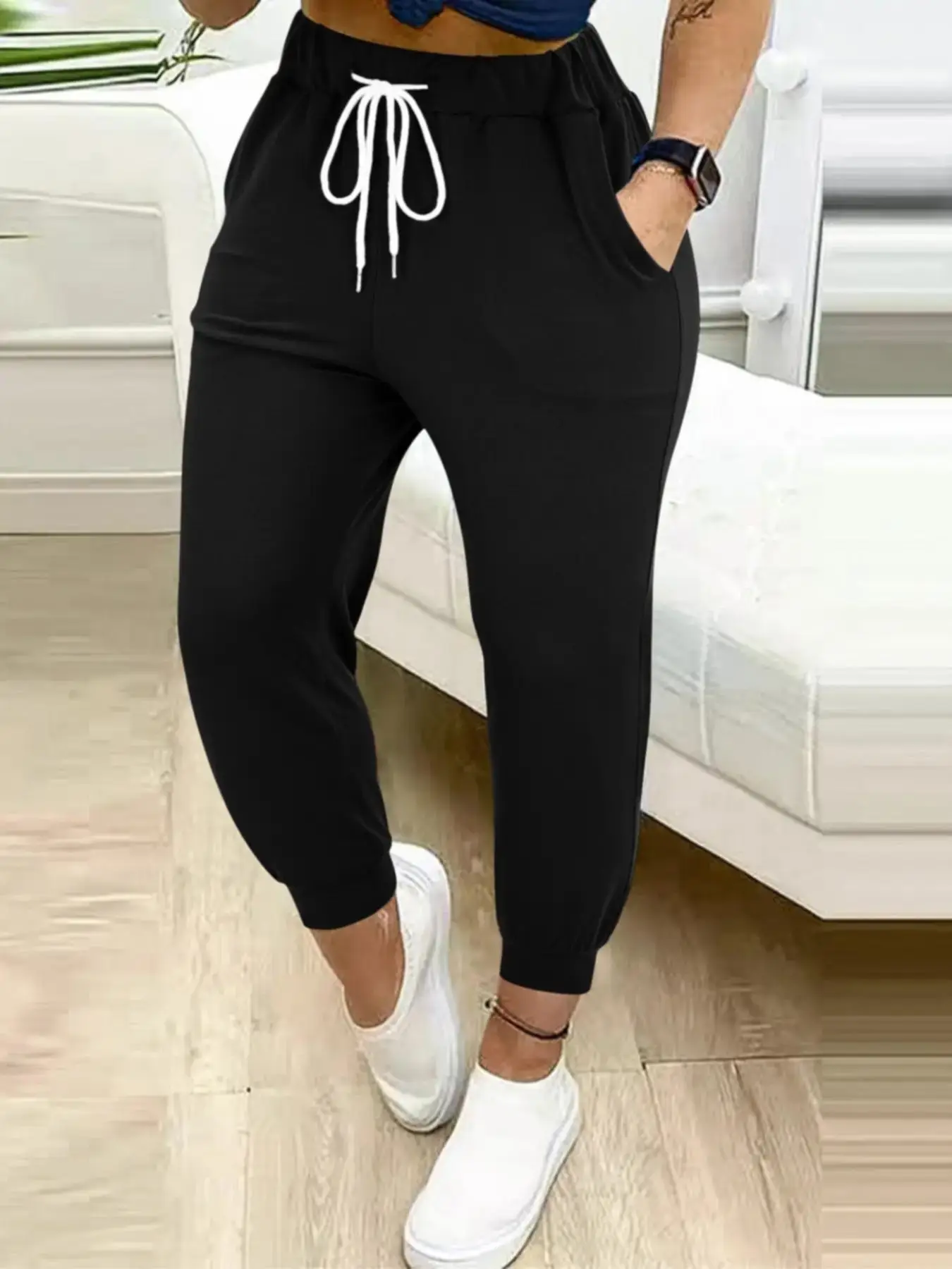 【Plus Size】 Solid Drawstring Waist Jogger Pants, Casual Comfy Pocket Trousers for Daily Wear, Women's Bottoms for All Seasons