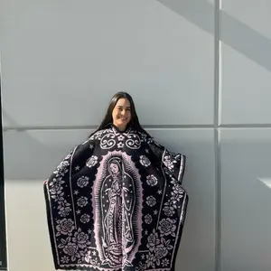 Virgen Poncho Afelpado Black Handmade Acrylic Polyester for Women & Men 50% Alpaca 50% Acrylic Warm Stylish Winter Wear Unique Designs Handcrafted Fashionable