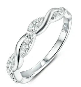 Half Eternity 925 Sterling Silver CZ Engagement Wedding Band Ring 2.5-15 SR3380