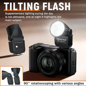 Desiontal F02 Mini External Flash with High-Speed Sync, Portable Hot Shoe Flash for Studio & Portrait Photography, Adjustable Angle Design, Photography Equipment