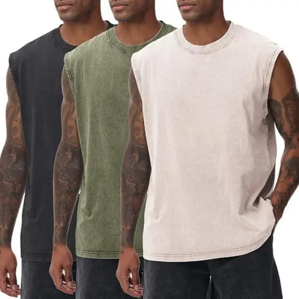 2026 Men Vintage Washed Sleeveless Tank Top, Casual Loose Crew Neck Workout Multi-color Vest