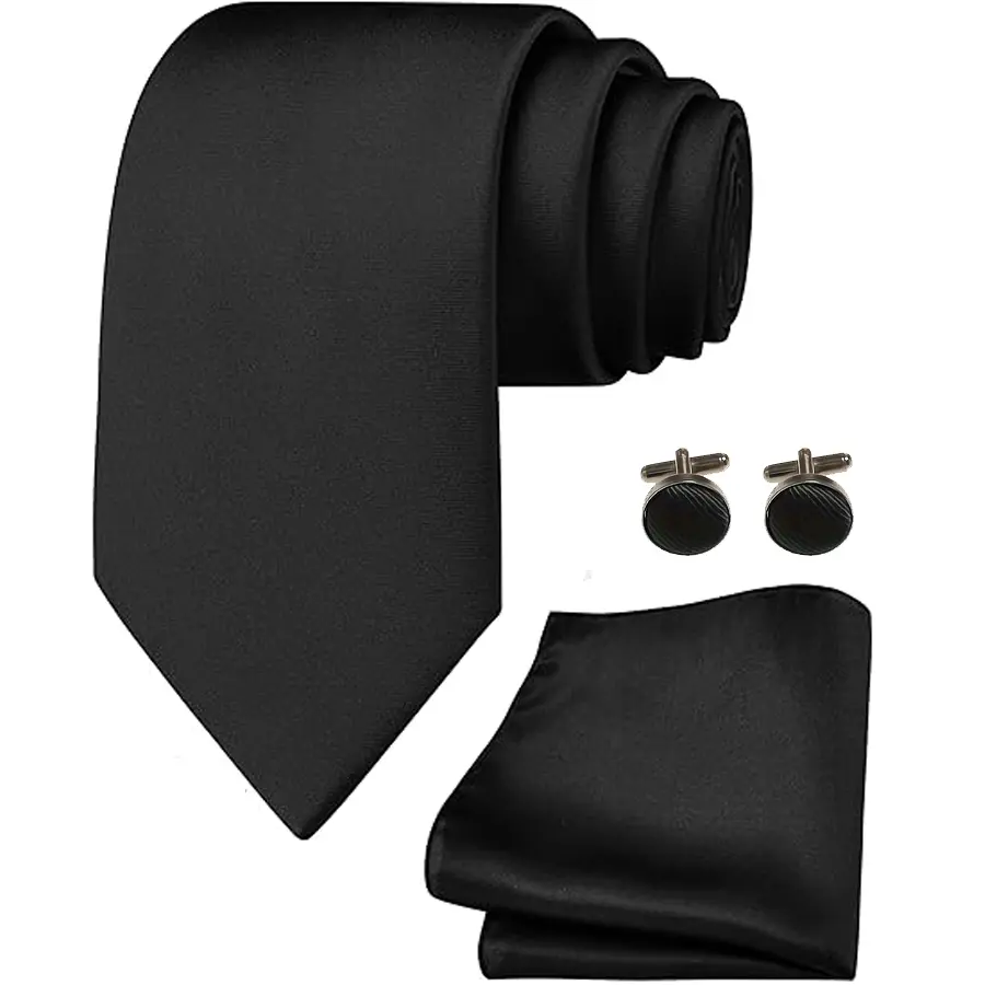 Men's Tie Set Solid Color Classic Formal Plain Necktie and Pocket Square Cufflinks Set Ties for men Perfect for Formal or Casual, Weddings, Business, Clubs, Parties