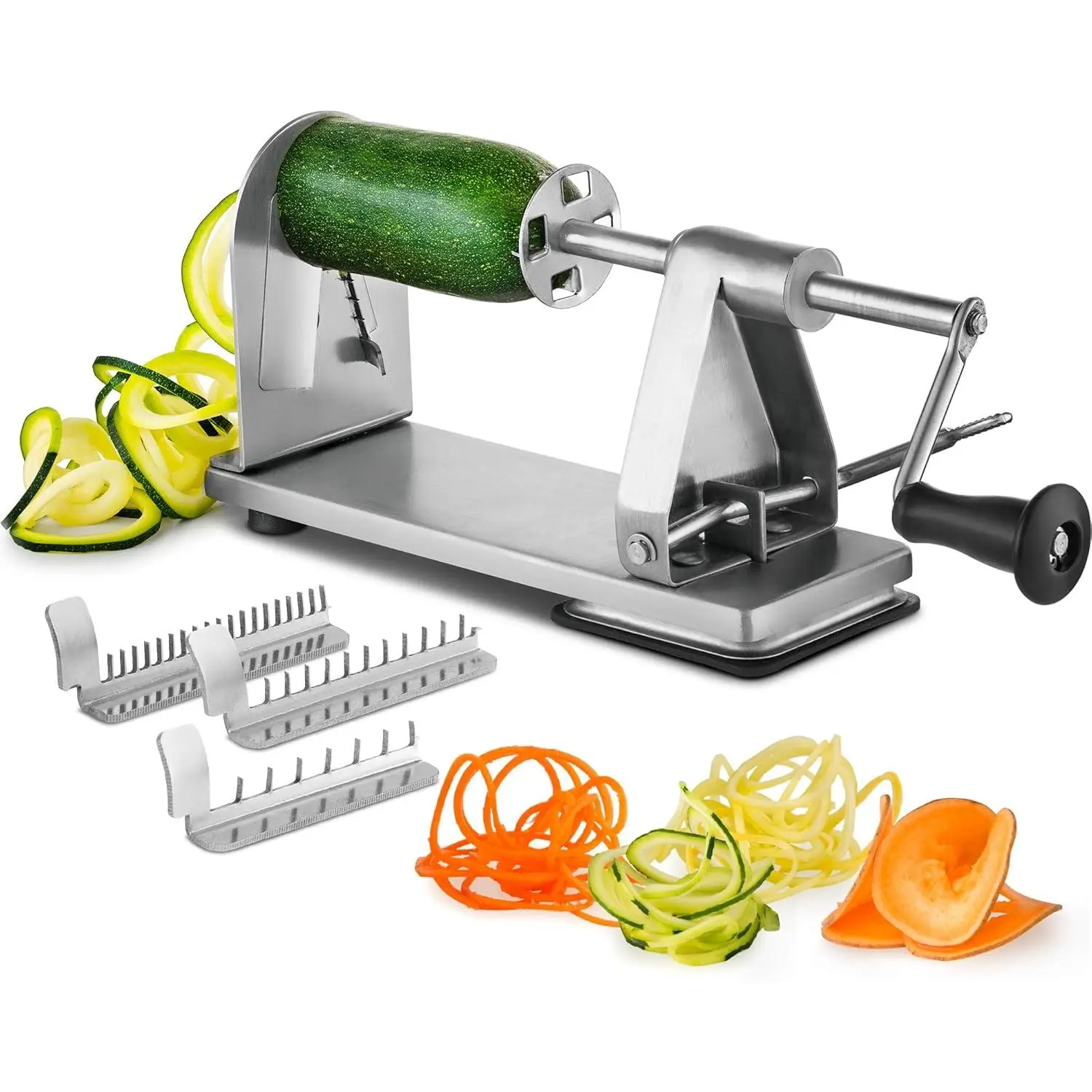 Stainless Steel 3-Blade Vegetable Spiralizer Slicer - Kitchen Utensil Zoodle Maker with Non-Slip Suction Cups for Low Carb, Vegan, Healthy Cooking, Zucchini Curls, Any Household Use, Eating Healthier