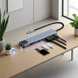 8-in-1 USB C HUB, 87W Power Delivery Type C Docking Station, USB C Interface, USB 3.0 HUB with Ethernet Port, SD/TF Card Reader for Mouse, Keyboard, USB Disk, Printer