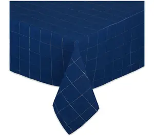 Design Imports 60" x 84" Blue Metallic Windowpa ne Tablecloth