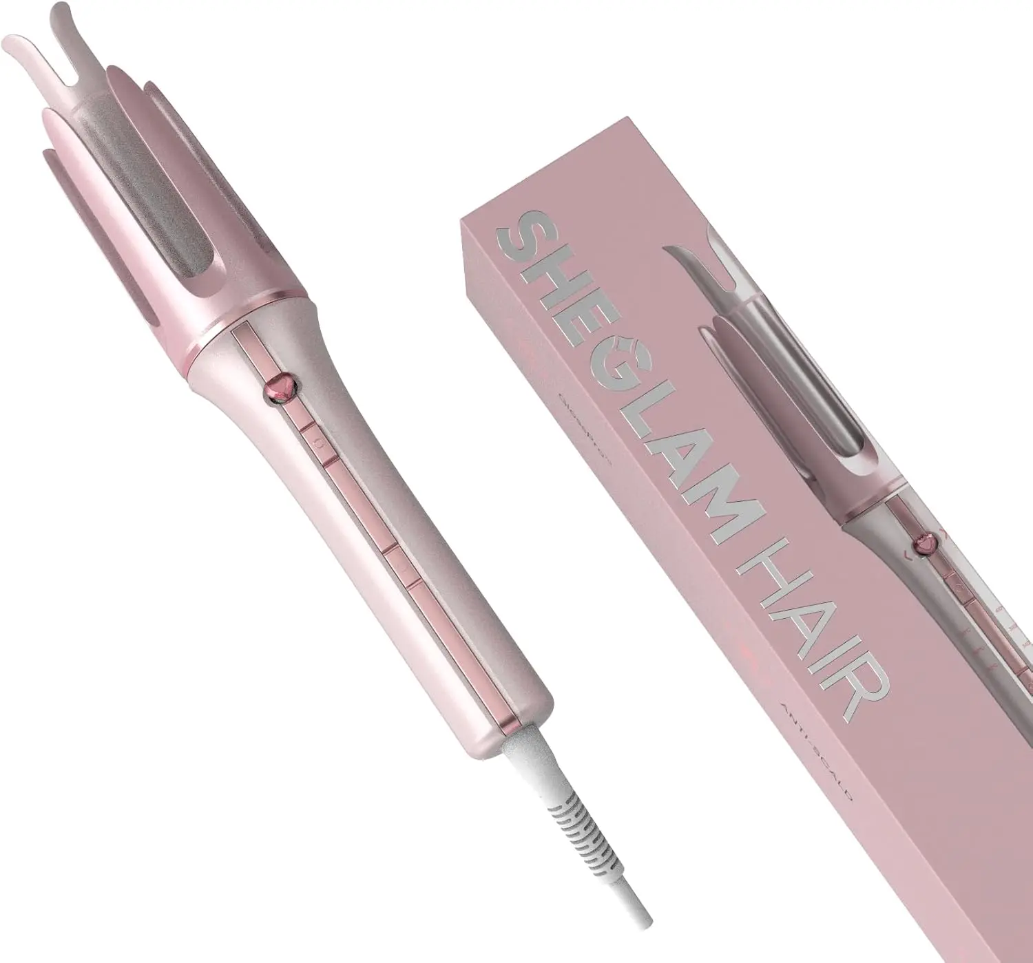 SHEGLAM Pink Curling Iron Automatic Gift for Woman (Pink, 0.75 inch) Cupid's Charm One-Touch Instant Curler