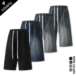 Set of 4 TK bestsellers: distressed white denim capri pants with an elastic waistband and wide legs; mid-length capris suitable for students’ campus everyday wear and street style; versatile 7/8 capris.