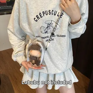 Transparent PVC Doll Storage Bag for V1/v2/v3 Labubu, Dustproof with Adjustable Strap, Keychain & Dual Zip Design, Multi-Scene Use, Zipper Bag, Zipper Pouches