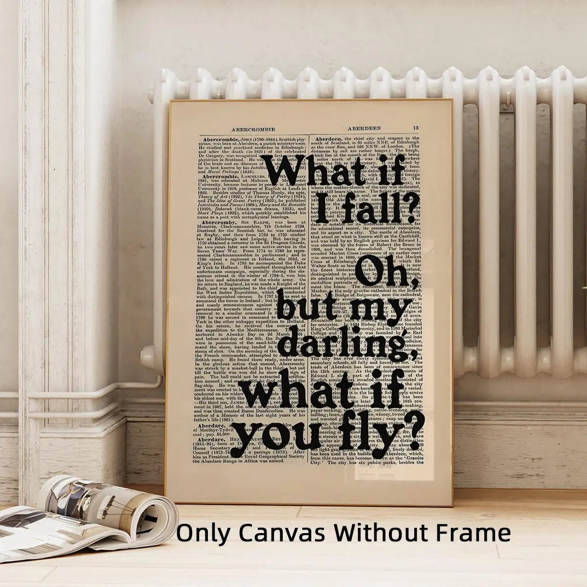 1Pc Optinal Frame Quote Canvas Poster, Unframed Art Print, What If I Fall Oh But Darling What If You Fly Dictionary Page Wall Art, Wall Art Decoration, Home Decor, Wall Picture For Living Room, Office, Waterproof Painting Artwork