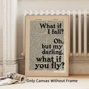 1Pc Optinal Frame Quote Canvas Poster, Unframed Art Print, Quote Prints, What If I Fall Oh But Darling What If You Fly Dictionary Page Wall Art, Motivational Home Decor, Wall Picture For Living Room, Office, Waterproof Painting Artwork
