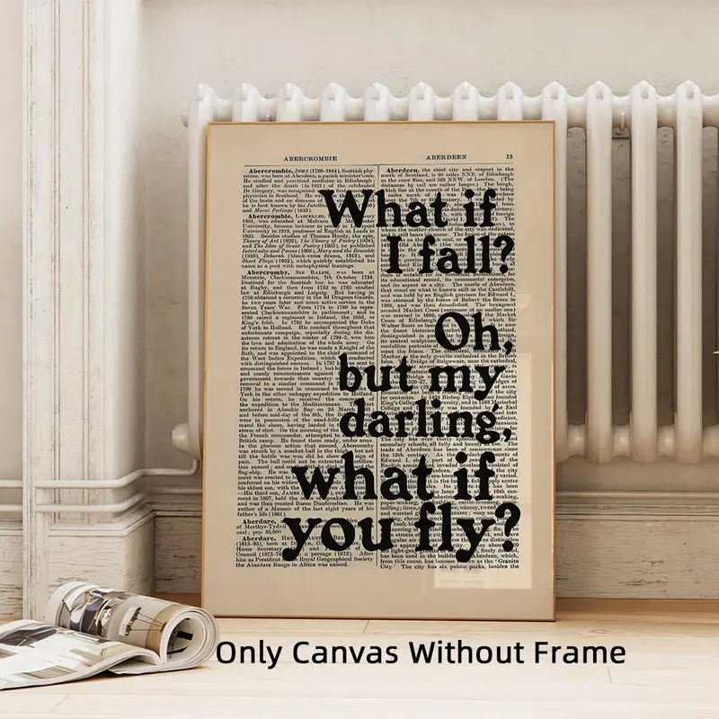 1Pc Optinal Frame Quote Canvas Poster, Unframed Art Print, What If I Fall Oh But Darling What If You Fly Dictionary Page Wall Art, Wall Art Decoration, Home Decor, Wall Picture For Living Room, Office, Waterproof Painting Artwork