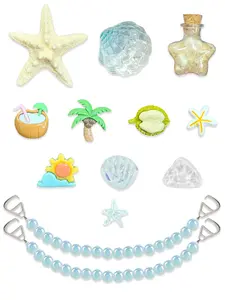 13pcs Resin Shoe Buckles, Resin Material, Ocean Vacation Theme, Pearl Chain Bottle Design, DIY Shoe Accessories, Shoe Decoration Charms, Decorative Footwear Attachments, DIY Accessory
