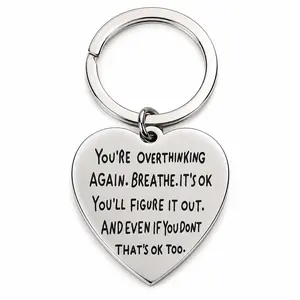 1pc Heart-shaped engraved keyring with inspirational quote, promoting mental health awareness and supporting psychological well-being. The perfect gift for colleagues, friends and family – an ideal choice for birthdays, holidays and New Year celebrations.