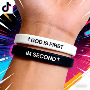 "God Is First / I'm Second" Silicone Wristbands Set, Christian Faith Bracelets for Men & Women