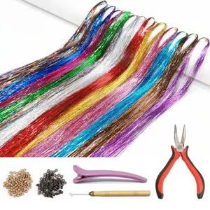 Hair Tinsel Kit with Tools and Instruction Easy to Use 12 Colors 2400 Strands  Inches Glitter Tinsel Hair Extensions for Women and Girls, Sparkling Shinny Fairy Hair Accessories for Christmas  Year Halloween  Party