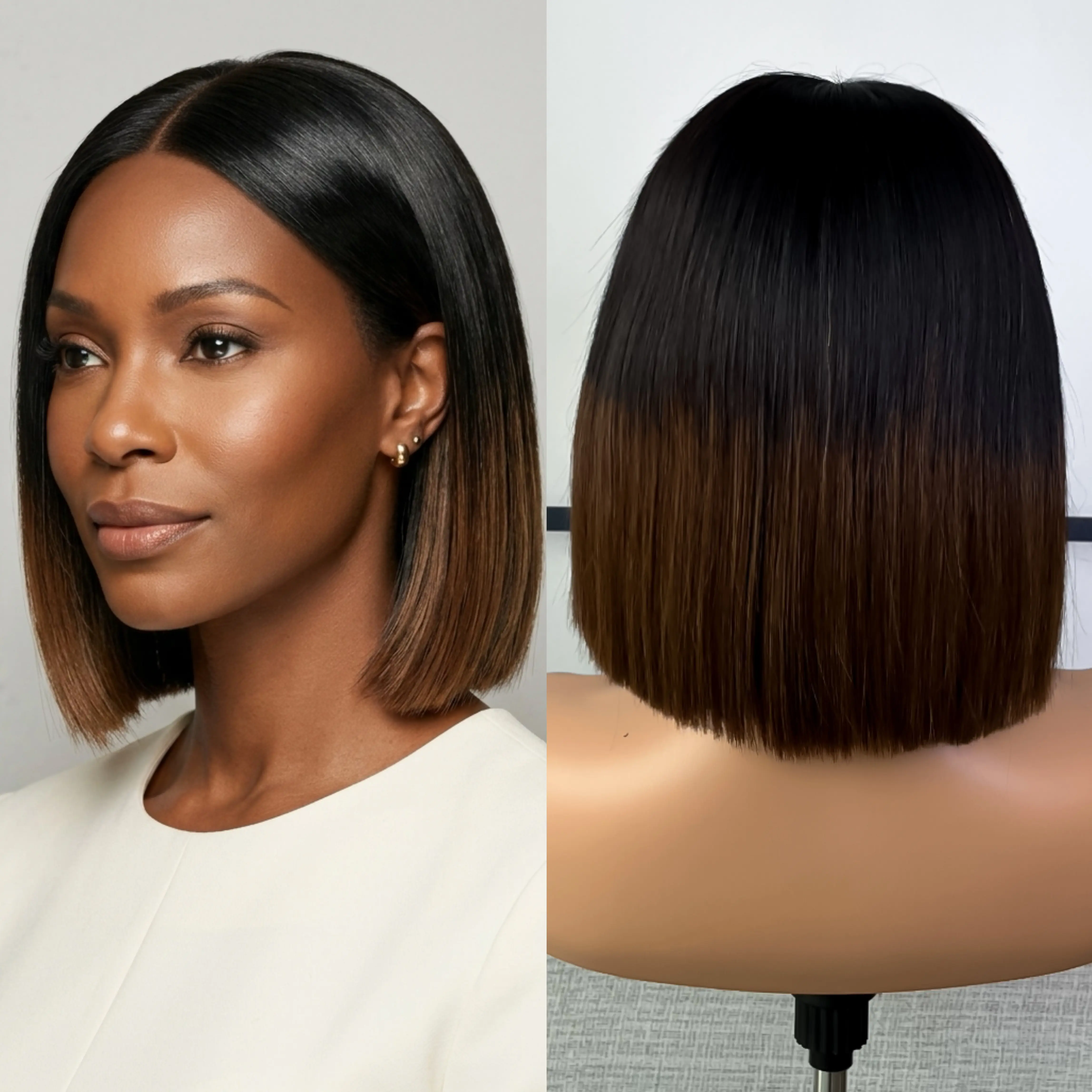 5x5 Bone Straight Ombre Brown Color Short Bob HD Lace Front Glueless Wigs Comes in drawstring cap or normal cap option 250% Density 100% Raw Vietnamese Hair Human Hair Wigs