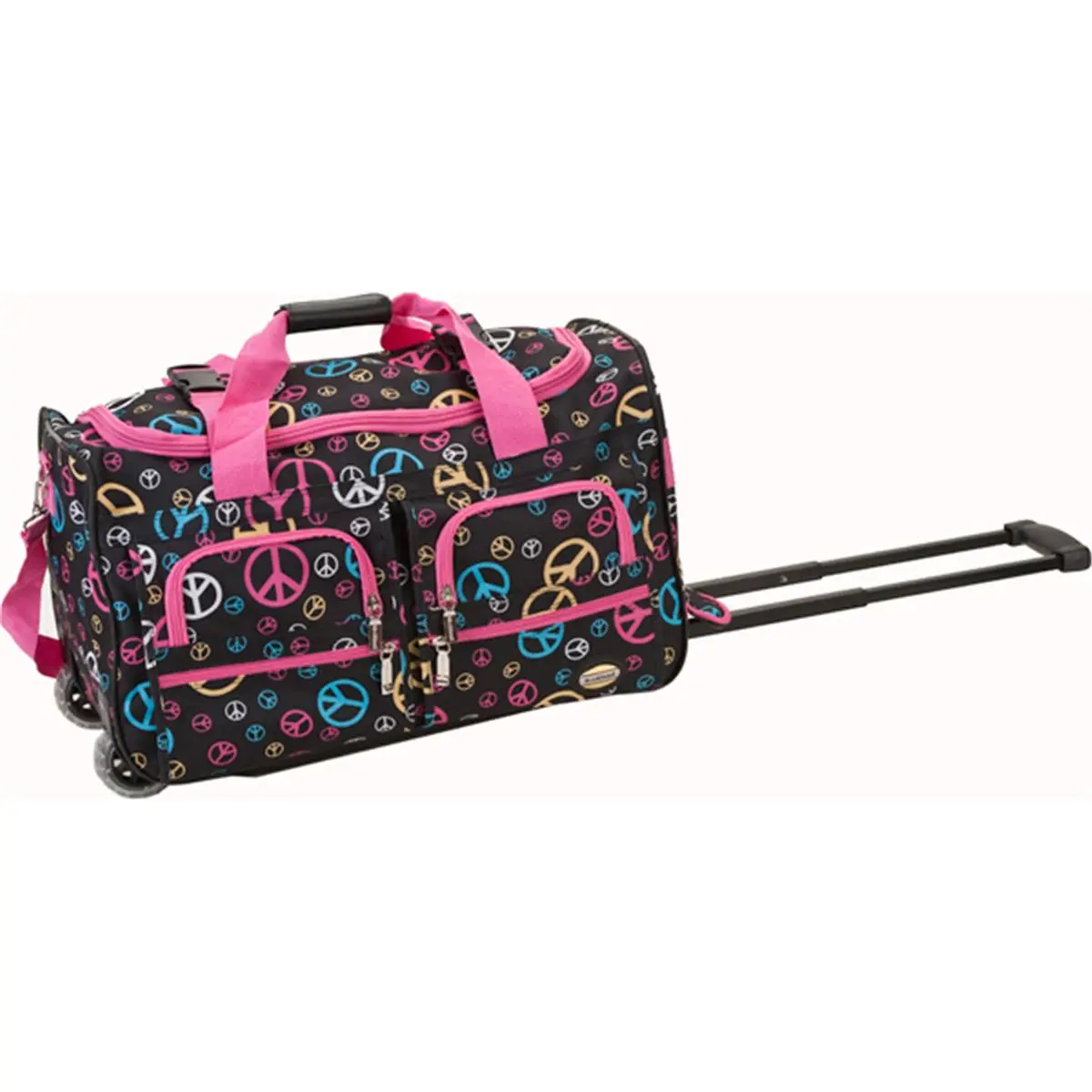 212 MAIN 22-Inch Polyester Rolling Duffle Bag - Durable, Lightweight Rolling Luggage, U-Top Open Design for Easy Access, Inline Wheels, Peace Print Luggage, Durable Luggage