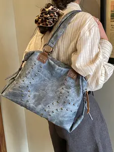 Vintage Versatile Tote Bag, Simple Fashion Crossbody Messenger Bag, Lightweight Large Capacity Everyday Shoulder Bag, Casual Handbag, Punk Rivet Bag, Casual Trendy Bag