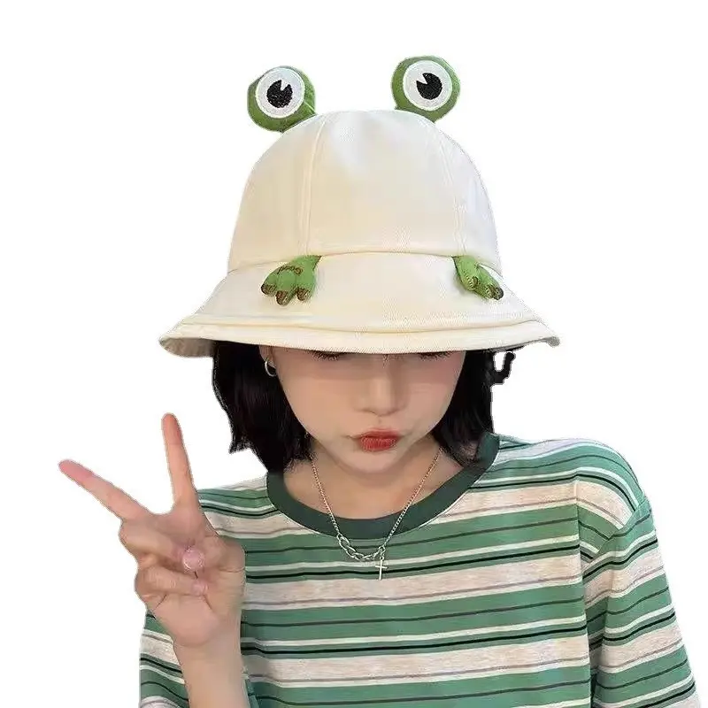 Women's Cartoon Frog Bucket Hat - Breathable Cloth, Casual Loose Japanese-Style Wide Brim, UV Protection, 1 Size, Portable Sports & Outdoor Accessory