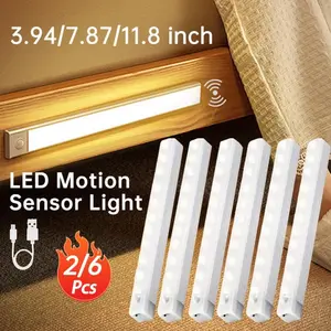 6pc LED Motion Sensor Cabinet Light, USB Rechargeable LED Under Cabinet Light, 3 Modes Magnetic Cabinet Wardrobe Lighting, Suitable for Tables, Wardrobes, Stairs, Kitchens, Corridors